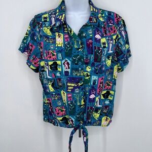 Disney Parks Her Universe Haunted Mansion‎ Tie Front Camp Shirt Size M Ghosts